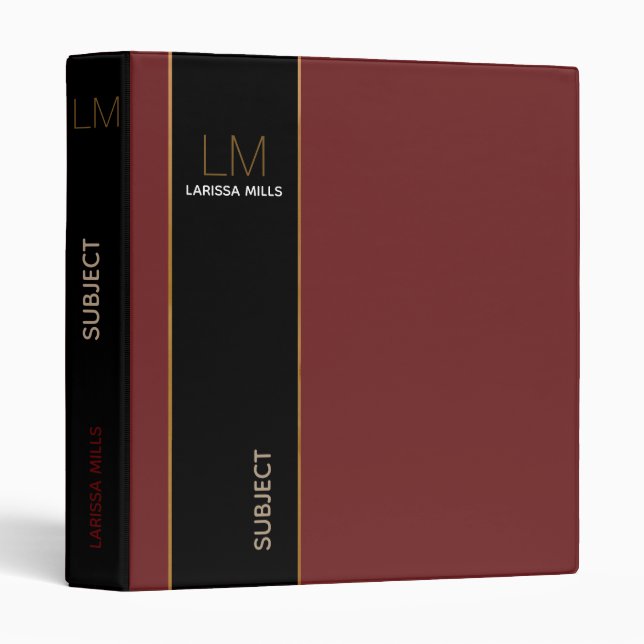 modern monogrammed binder with custom subject (Front/Spine)