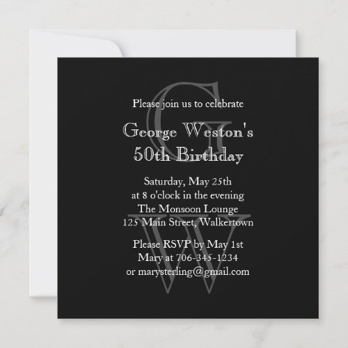 Modern Monogrammed Birthday Invitation  (black)