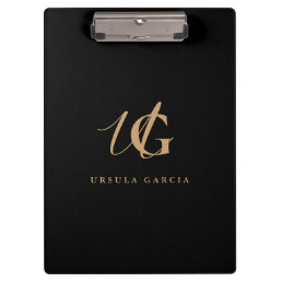 Modern Monogrammed Black and Gold Script   Clipboard