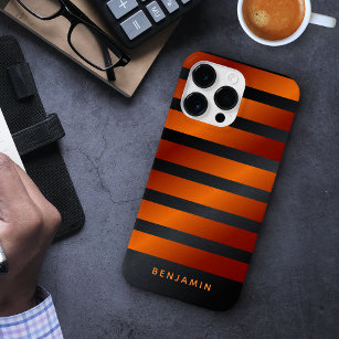 Modern Monogrammed Black and Orange Case-Mate iPhone 14 Pro Max Case