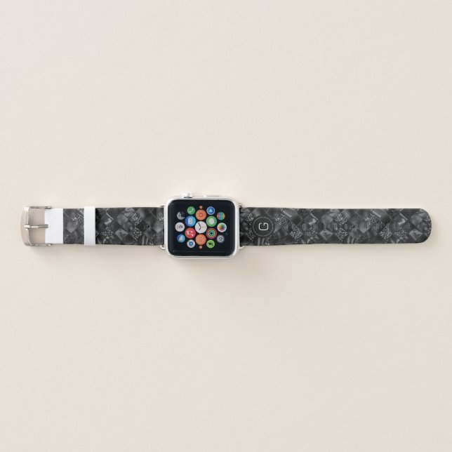 Modern Monogrammed Black Faux Glitter Pattern Apple Watch Band (Front)
