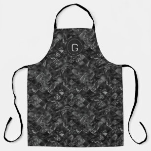Modern Monogrammed Black Faux Glitter Pattern Apron