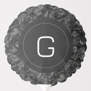 Modern Monogrammed Black Faux Glitter Pattern Balloon