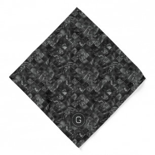 Modern Monogrammed Black Faux Glitter Pattern Bandana