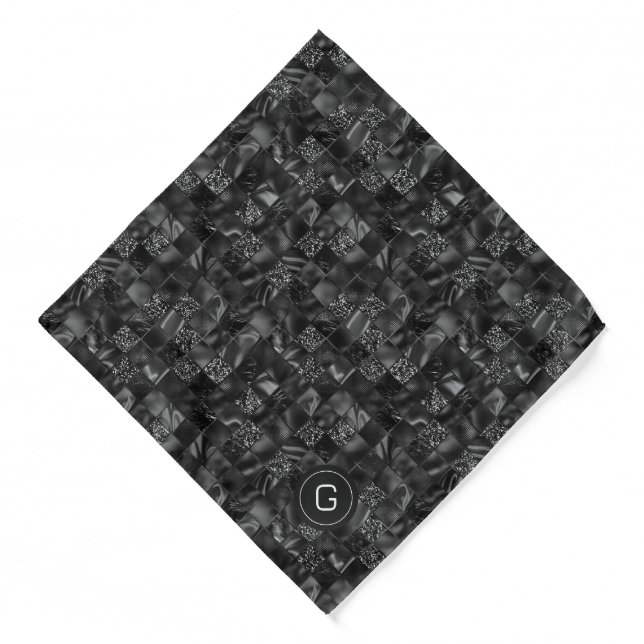 Modern Monogrammed Black Faux Glitter Pattern Bandana (Front)