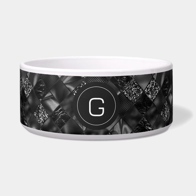 Modern Monogrammed Black Faux Glitter Pattern Bowl (Front)
