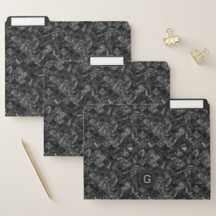 Modern Monogrammed Black Faux Glitter Pattern File Folder