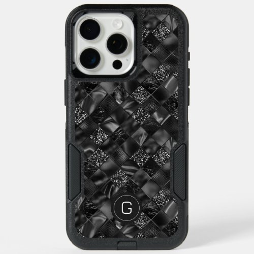 Modern Monogrammed Black Faux Glitter Pattern iPhone 15 Pro Max Case