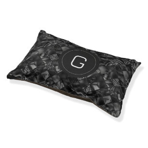 Modern Monogrammed Black Faux Glitter Pattern Pet Bed