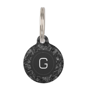 Modern Monogrammed Black Faux Glitter Pattern Pet ID Tag
