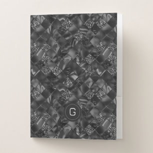 Modern Monogrammed Black Faux Glitter Pattern Pocket Folder