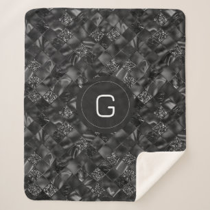 Modern Monogrammed Black Faux Glitter Pattern Sherpa Blanket