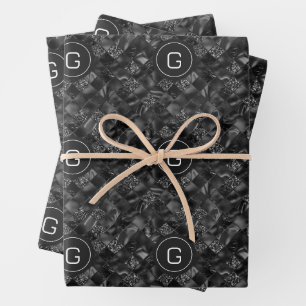 Modern Monogrammed Black Faux Glitter Pattern Wrapping Paper Sheets