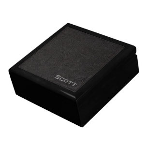 Modern Monogrammed Black Leather Texture Look Jewelry Box