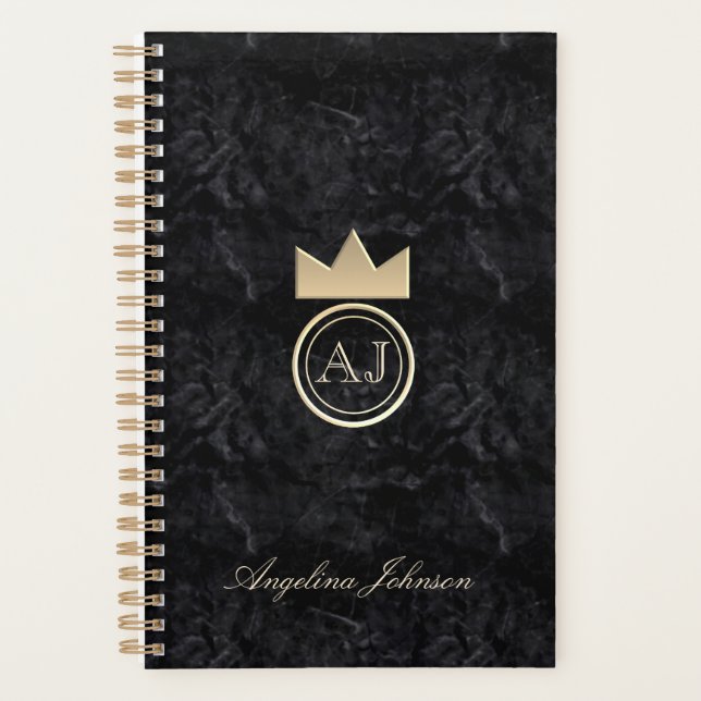 Modern Monogrammed Black Planner (Front)