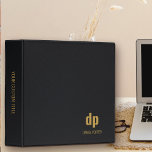 Modern Monogrammed Black Professional Leather Look 3 Ring Binder<br><div class="desc">Personalized binder in black leather look print. Minimal professional design,  monogrammed in logo style with your name and initials and further personalized with your custom title. Simple styling and modern typography - perfect for business,  home office,  school,  university .. Please browse my store for alternative colors and styles.</div>