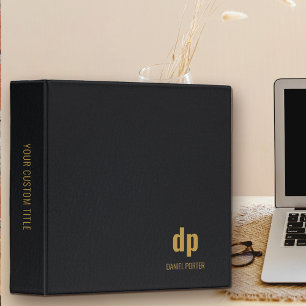 Modern Monogrammed Black Professional Leather Look 3 Ring Binder
