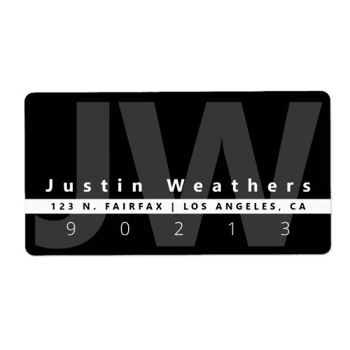 Modern Monogrammed  Black White  Grey Address Label