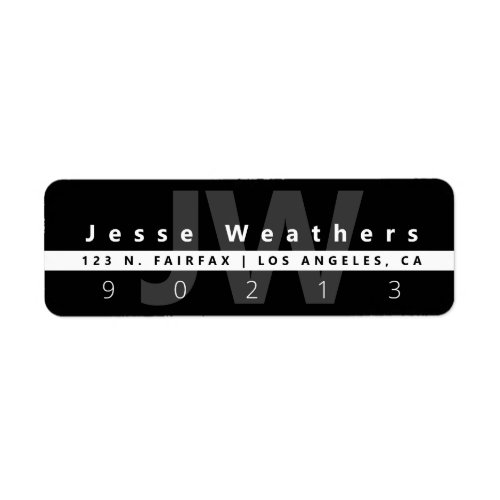 Modern Monogrammed  Black White  Grey Address Label