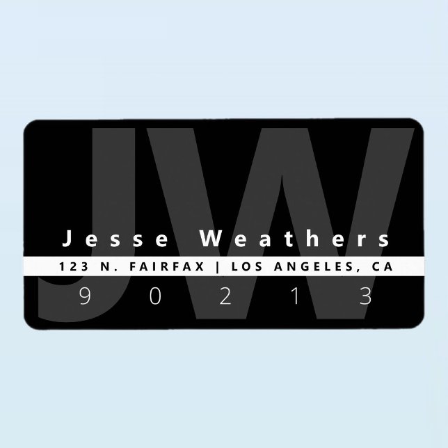 Modern Monogrammed | Black White & Grey Address Label (Creator Uploaded)