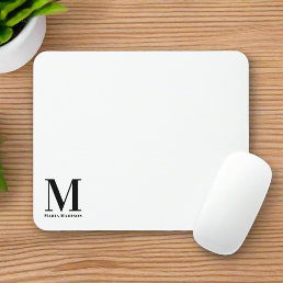 Modern Monogrammed Black &amp; white Initial name   Mouse Pad