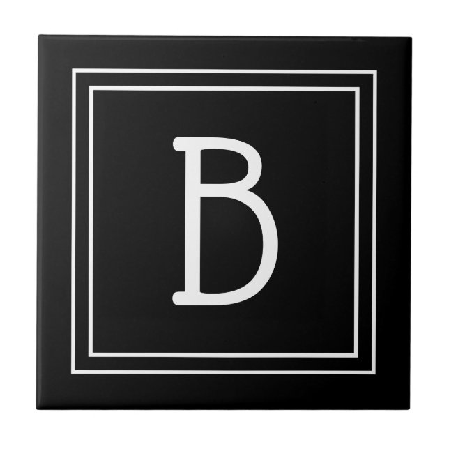 Modern Monogrammed Black & White Initial Simple Ceramic Tile (Front)