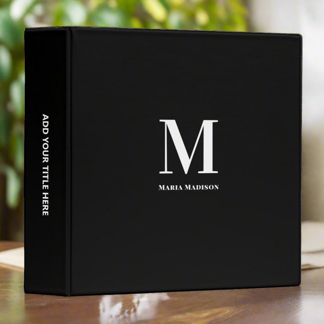 Modern Monogrammed Black & White Professional  3 Ring Binder (Creator Uploaded)