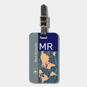 Modern Monogrammed Blue Luggage Tag