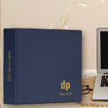Modern Monogrammed Blue Professional Leather Look<br><div class="desc">Personalized binder in dark blue leather look print. Minimal professional design,  monogrammed with your name and initials and further personalized with your custom title. Simple styling and modern typography - perfect for business,  home office,  school,  university .. Please browse my store for alternative colors and styles.</div>