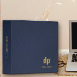Modern Monogrammed Blue Professional Leather Look 3 Ring Binder<br><div class="desc">Personalized binder in dark blue leather look print. Minimal professional design,  monogrammed with your name and initials and further personalized with your custom title. Simple styling and modern typography - perfect for business,  home office,  school,  university .. Please browse my store for alternative colors and styles.</div>