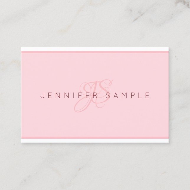 Modern Monogrammed Blush Pink Minimalist Template Business Card (Front)
