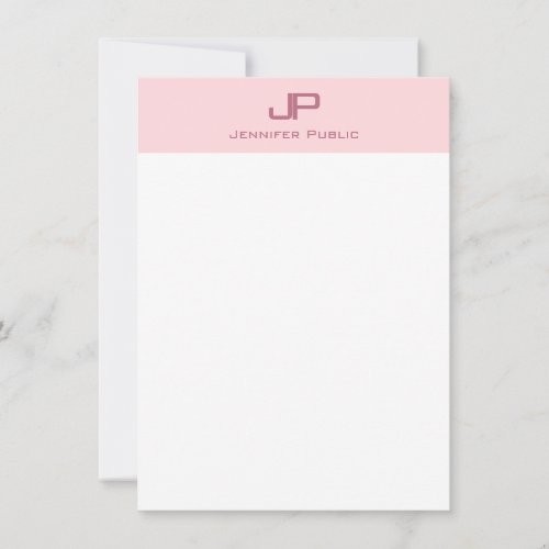 Modern Monogrammed Blush Pink White Simple Chic Note Card