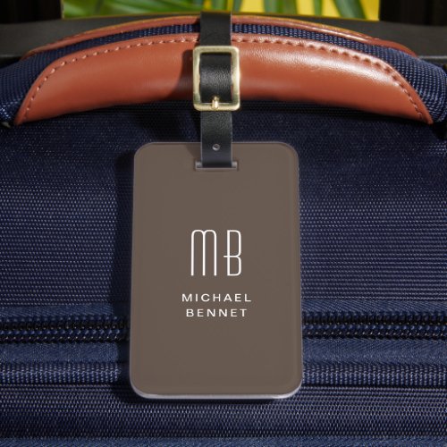 Modern Monogrammed Brown Luggage Tag