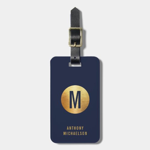 Modern Monogrammed Brushed Metallic Gold Effect Luggage Tag