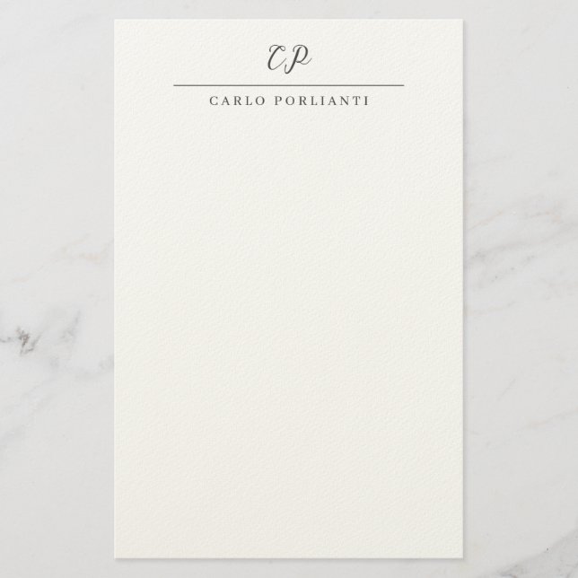 Modern Monogrammed Calligraphy Plain Simple Name Stationery (Front)