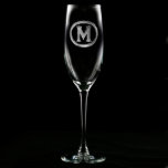 Modern Monogrammed Champagne Flute<br><div class="desc">Our monogrammed glass is classy and just a bit edgy, making it the perfect personalized gift for the modern man or woman. These glasses are a cool gift for men, women, bridesmaids, groomsmen, friends, or family. Our master glass carvers will carve away the background panel from the glass, leaving the...</div>