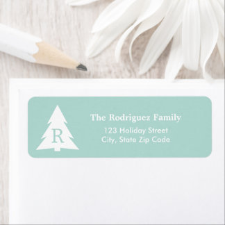 Modern Monogrammed Christmas Tree on Mint Green Label