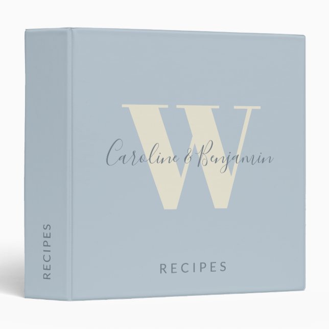 Modern Monogrammed Couple Name Light Blue 3 Ring Binder (Front/Spine)
