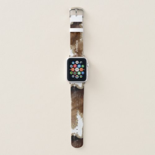 Modern Monogrammed Cowhide Pattern Fake Glitter  Apple Watch Band
