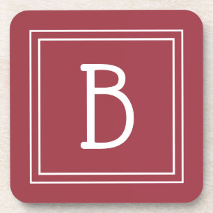 Modern Monogrammed Crimson Red & White Initial Beverage Coaster