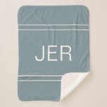Modern Monogrammed Custom Initials Blue &amp; White Sherpa Blanket