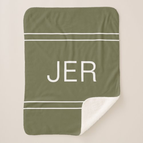 Modern Monogrammed Custom Initials Olive Green Sherpa Blanket