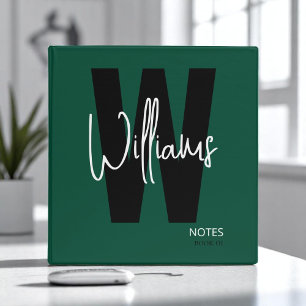 Modern Monogrammed Dark Green Binder for Notes