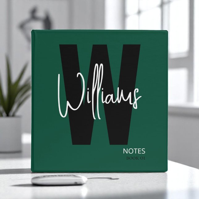 Modern Monogrammed Dark Green Binder for Notes (Creator Uploaded)