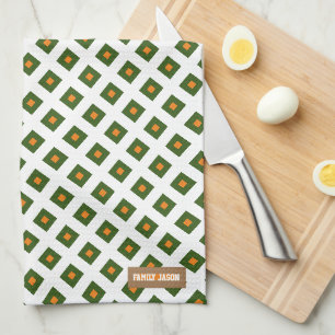Modern monogrammed diamond pattern of white green kitchen towel