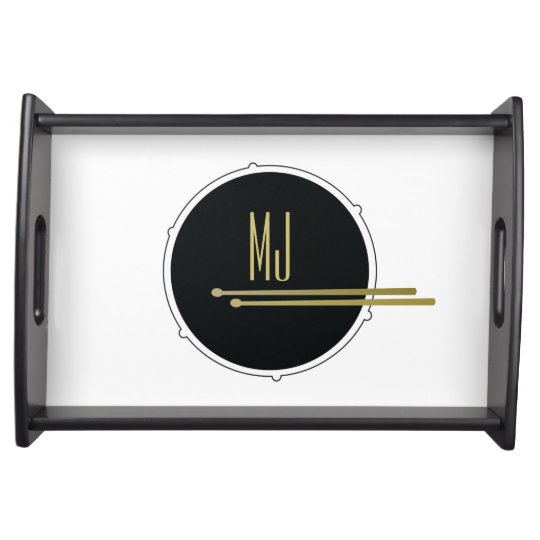 Modern Monogrammed Drum Black and White Serving Tray