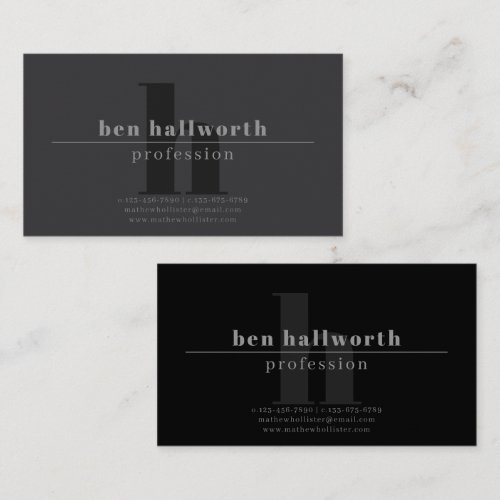 Modern Monogrammed, Dual Sided, Dark Gray & Black Business Card