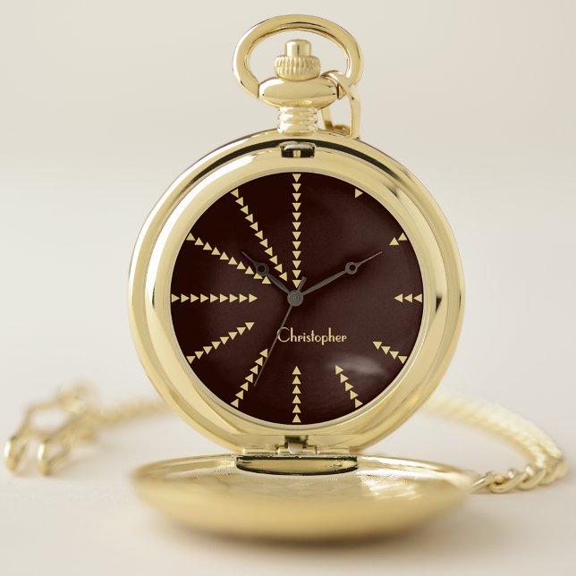 Modern Monogrammed Elegant Classic Chic Brown Gold Pocket Watch (Modern Monogrammed Elegant Classic Chic Brown Gold Pocket Watch)