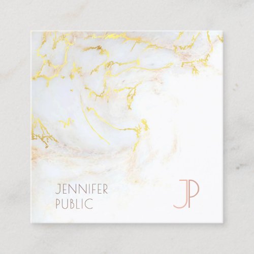 Modern Monogrammed Elegant Gold Marble Luxurious Square Business Card