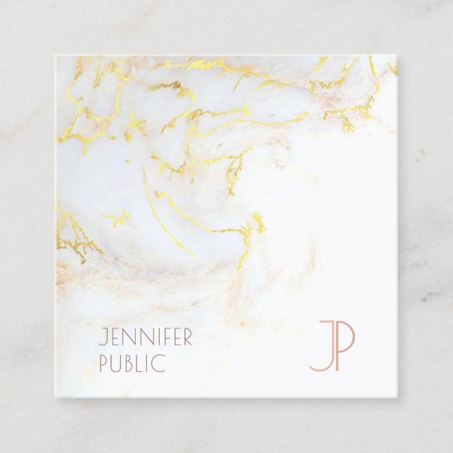 Modern Monogrammed Elegant Gold Marble Luxurious Square Business Card (Front)